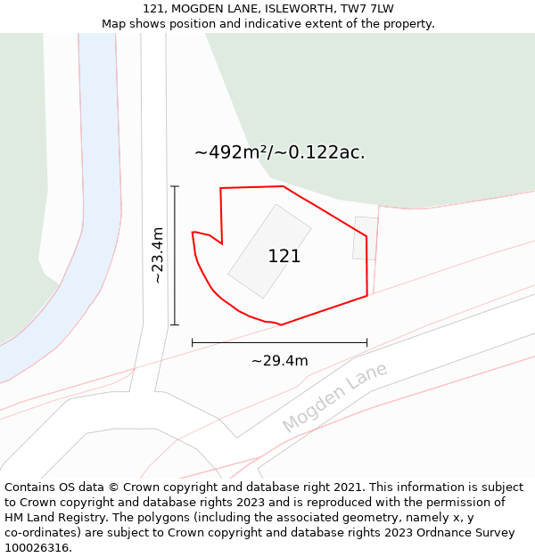 121, MOGDEN LANE, ISLEWORTH, TW7 7LW: Plot and title map