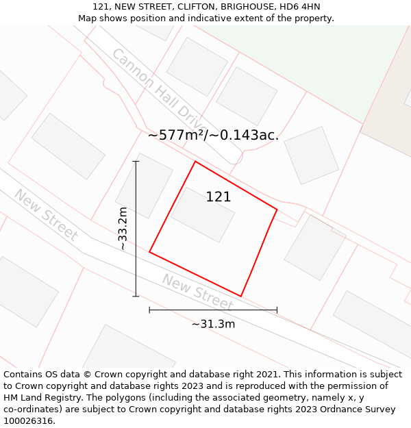 121, NEW STREET, CLIFTON, BRIGHOUSE, HD6 4HN: Plot and title map