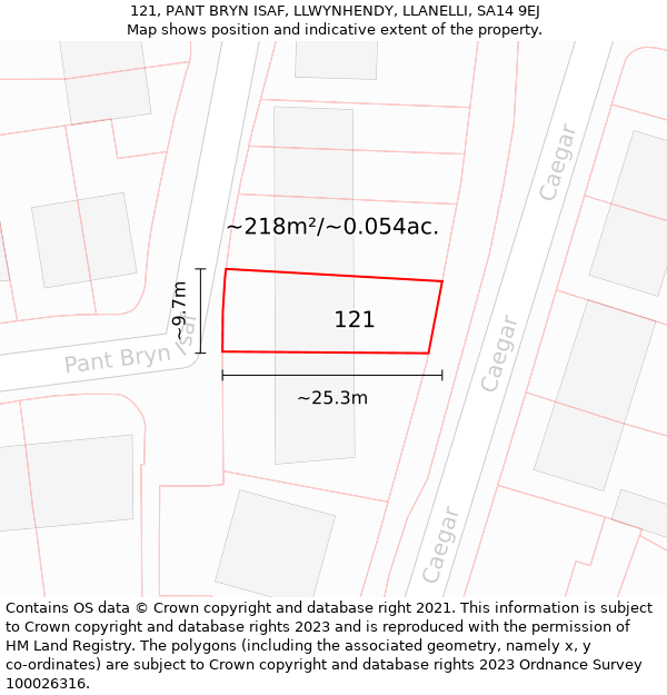 121, PANT BRYN ISAF, LLWYNHENDY, LLANELLI, SA14 9EJ: Plot and title map