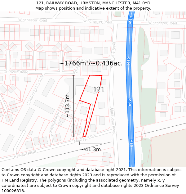 121, RAILWAY ROAD, URMSTON, MANCHESTER, M41 0YD: Plot and title map