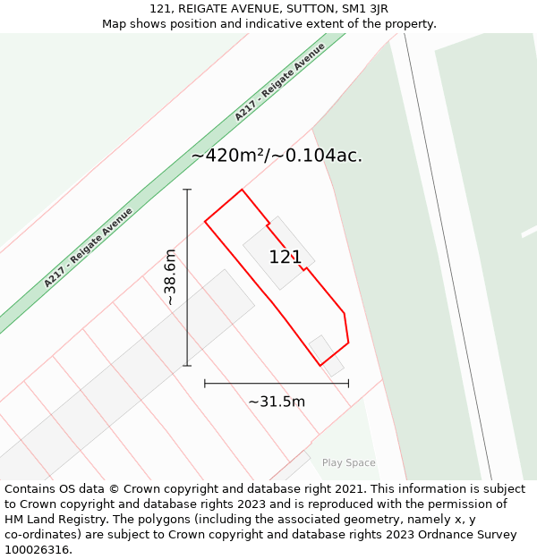 121, REIGATE AVENUE, SUTTON, SM1 3JR: Plot and title map