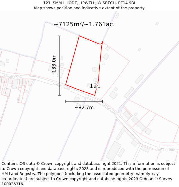 121, SMALL LODE, UPWELL, WISBECH, PE14 9BL: Plot and title map