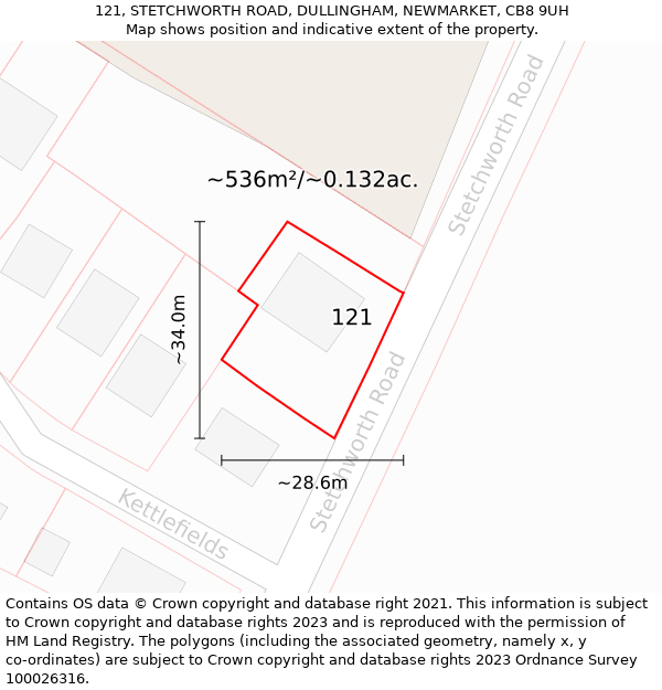 121, STETCHWORTH ROAD, DULLINGHAM, NEWMARKET, CB8 9UH: Plot and title map