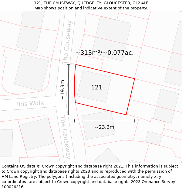 121, THE CAUSEWAY, QUEDGELEY, GLOUCESTER, GL2 4LR: Plot and title map