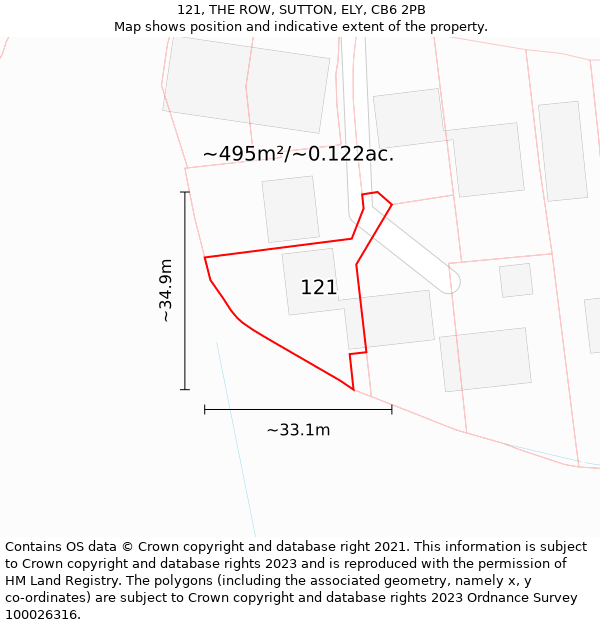 121, THE ROW, SUTTON, ELY, CB6 2PB: Plot and title map