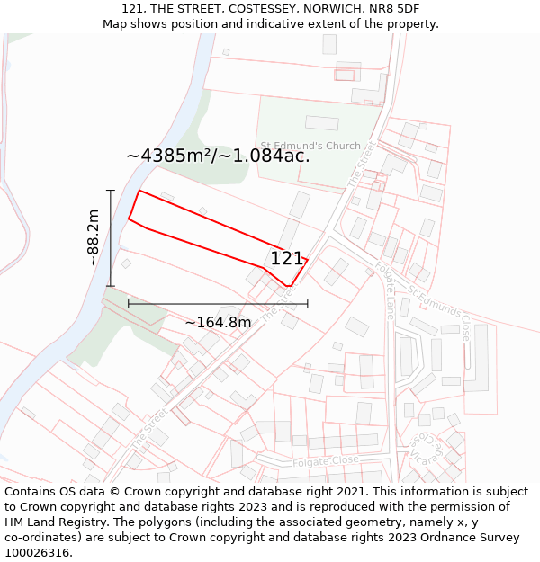 121, THE STREET, COSTESSEY, NORWICH, NR8 5DF: Plot and title map