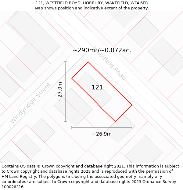 121, WESTFIELD ROAD, HORBURY, WAKEFIELD, WF4 6ER: Plot and title map