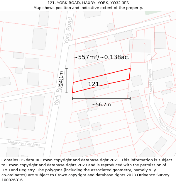 121, YORK ROAD, HAXBY, YORK, YO32 3ES: Plot and title map