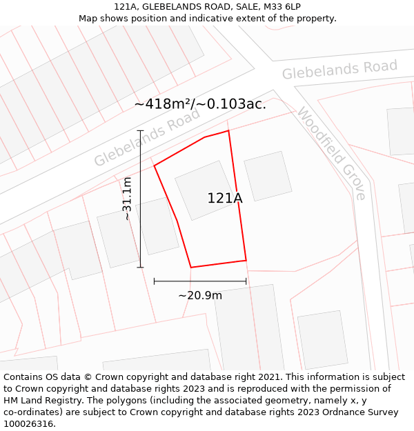 121A, GLEBELANDS ROAD, SALE, M33 6LP: Plot and title map