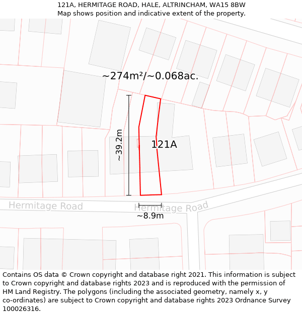 121A, HERMITAGE ROAD, HALE, ALTRINCHAM, WA15 8BW: Plot and title map