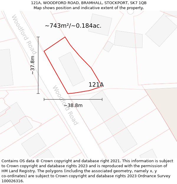 121A, WOODFORD ROAD, BRAMHALL, STOCKPORT, SK7 1QB: Plot and title map