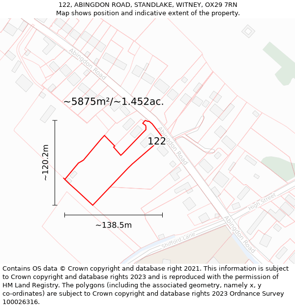 122, ABINGDON ROAD, STANDLAKE, WITNEY, OX29 7RN: Plot and title map