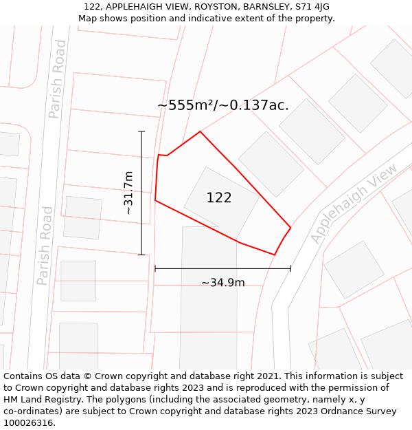 122, APPLEHAIGH VIEW, ROYSTON, BARNSLEY, S71 4JG: Plot and title map