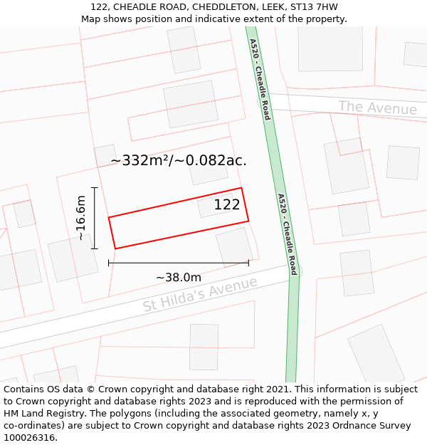 122, CHEADLE ROAD, CHEDDLETON, LEEK, ST13 7HW: Plot and title map