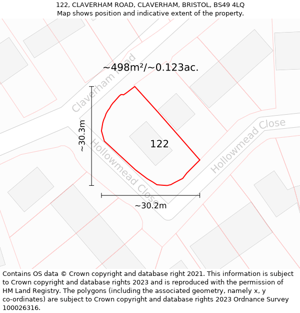 122, CLAVERHAM ROAD, CLAVERHAM, BRISTOL, BS49 4LQ: Plot and title map