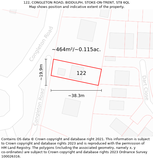 122, CONGLETON ROAD, BIDDULPH, STOKE-ON-TRENT, ST8 6QL: Plot and title map