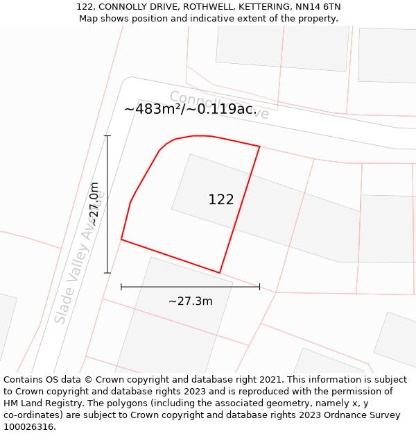 122, CONNOLLY DRIVE, ROTHWELL, KETTERING, NN14 6TN: Plot and title map