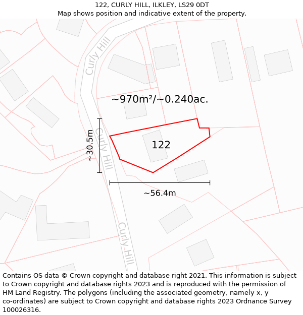 122, CURLY HILL, ILKLEY, LS29 0DT: Plot and title map