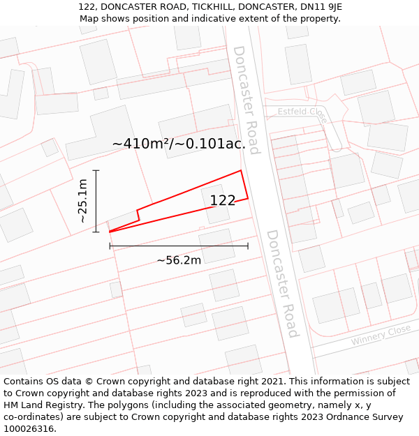 122, DONCASTER ROAD, TICKHILL, DONCASTER, DN11 9JE: Plot and title map