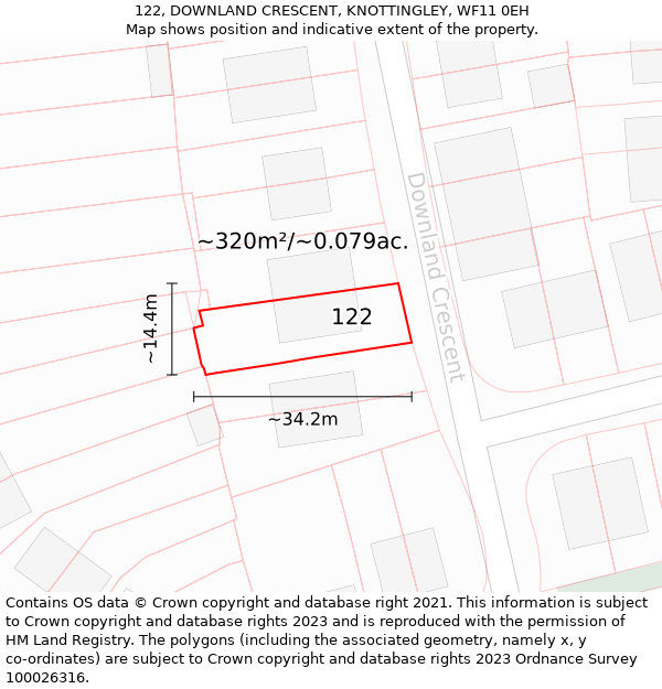 122, DOWNLAND CRESCENT, KNOTTINGLEY, WF11 0EH: Plot and title map