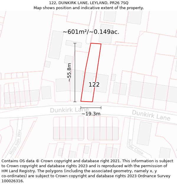 122, DUNKIRK LANE, LEYLAND, PR26 7SQ: Plot and title map