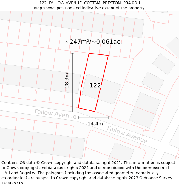 122, FALLOW AVENUE, COTTAM, PRESTON, PR4 0DU: Plot and title map