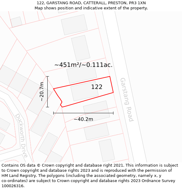 122, GARSTANG ROAD, CATTERALL, PRESTON, PR3 1XN: Plot and title map