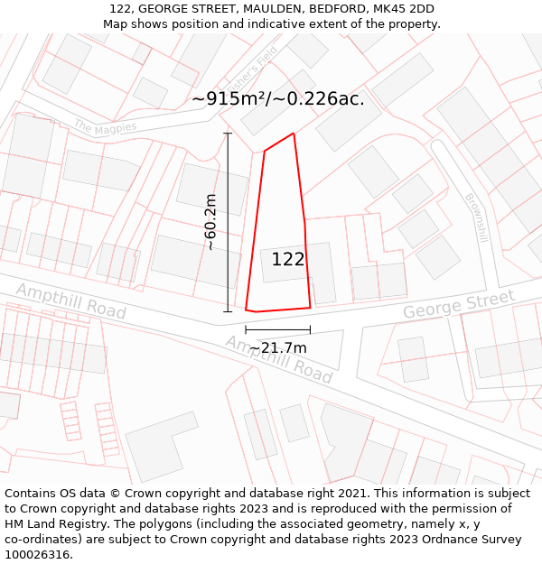 122, GEORGE STREET, MAULDEN, BEDFORD, MK45 2DD: Plot and title map