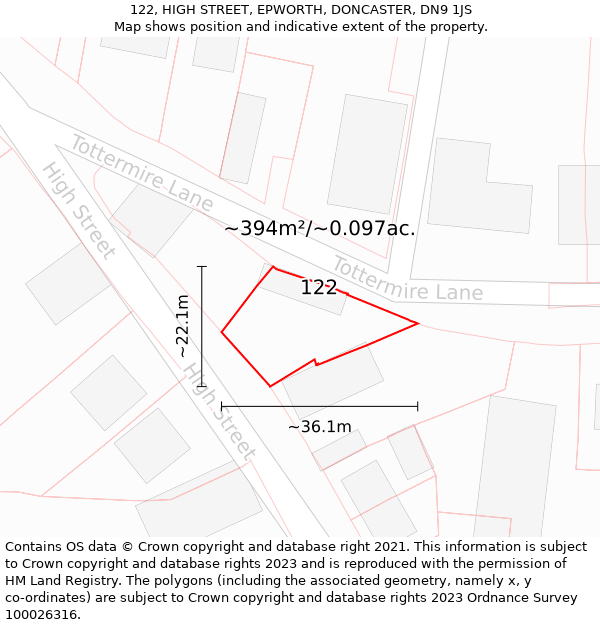 122, HIGH STREET, EPWORTH, DONCASTER, DN9 1JS: Plot and title map