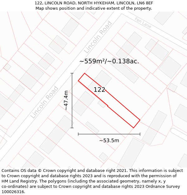 122, LINCOLN ROAD, NORTH HYKEHAM, LINCOLN, LN6 8EF: Plot and title map