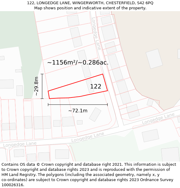 122, LONGEDGE LANE, WINGERWORTH, CHESTERFIELD, S42 6PQ: Plot and title map