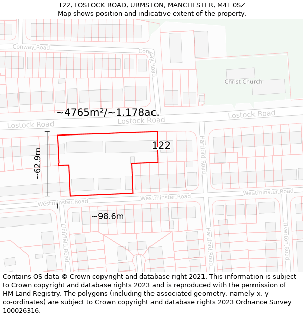 122, LOSTOCK ROAD, URMSTON, MANCHESTER, M41 0SZ: Plot and title map