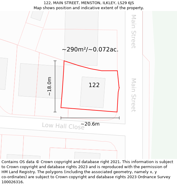 122, MAIN STREET, MENSTON, ILKLEY, LS29 6JS: Plot and title map