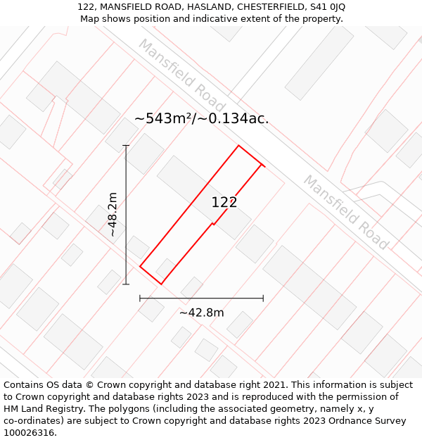 122, MANSFIELD ROAD, HASLAND, CHESTERFIELD, S41 0JQ: Plot and title map