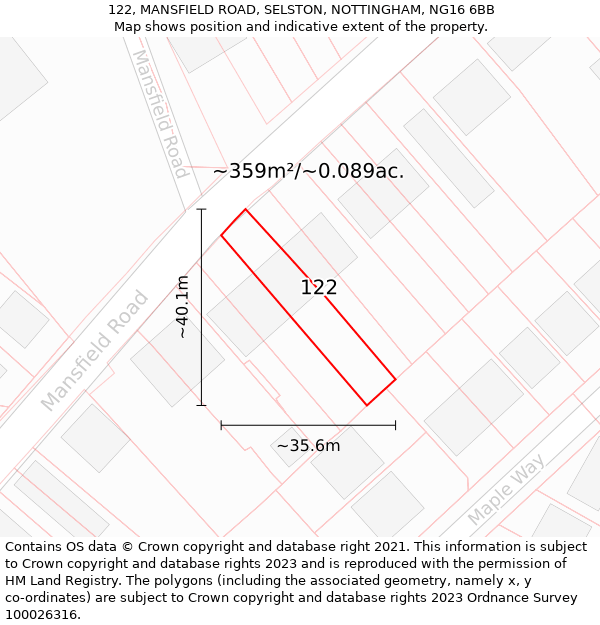 122, MANSFIELD ROAD, SELSTON, NOTTINGHAM, NG16 6BB: Plot and title map