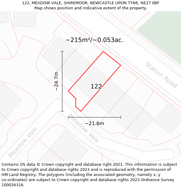 122, MEADOW VALE, SHIREMOOR, NEWCASTLE UPON TYNE, NE27 0BF: Plot and title map