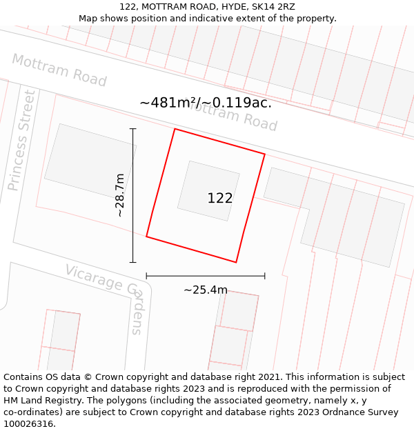 122, MOTTRAM ROAD, HYDE, SK14 2RZ: Plot and title map