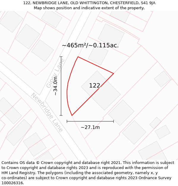 122, NEWBRIDGE LANE, OLD WHITTINGTON, CHESTERFIELD, S41 9JA: Plot and title map