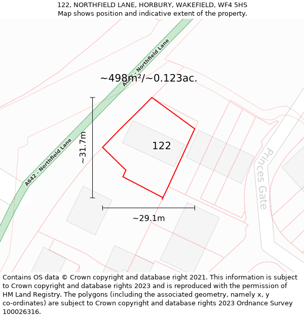 122, NORTHFIELD LANE, HORBURY, WAKEFIELD, WF4 5HS: Plot and title map