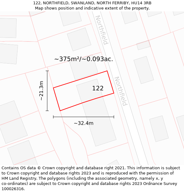 122, NORTHFIELD, SWANLAND, NORTH FERRIBY, HU14 3RB: Plot and title map