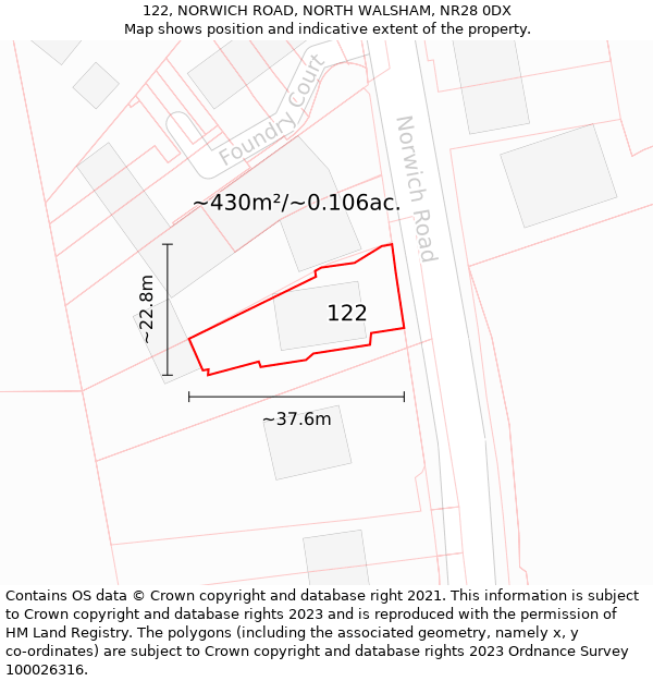 122, NORWICH ROAD, NORTH WALSHAM, NR28 0DX: Plot and title map