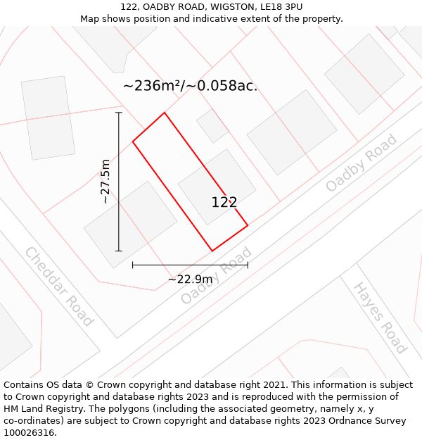 122, OADBY ROAD, WIGSTON, LE18 3PU: Plot and title map