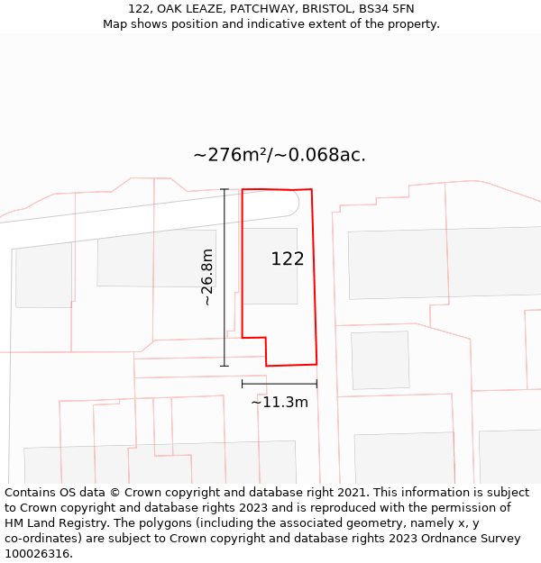 122, OAK LEAZE, PATCHWAY, BRISTOL, BS34 5FN: Plot and title map