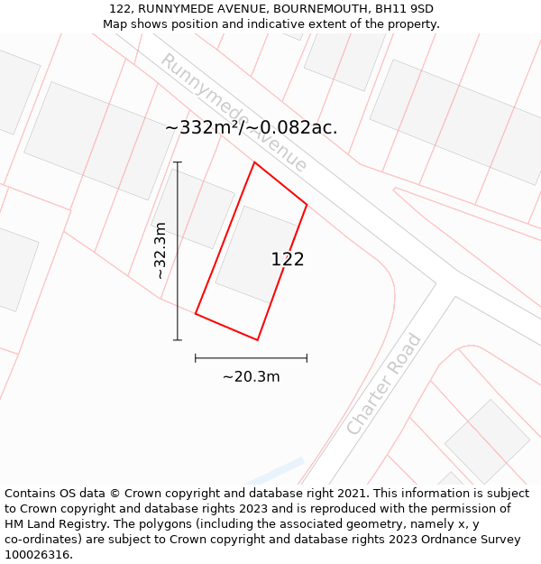 122, RUNNYMEDE AVENUE, BOURNEMOUTH, BH11 9SD: Plot and title map