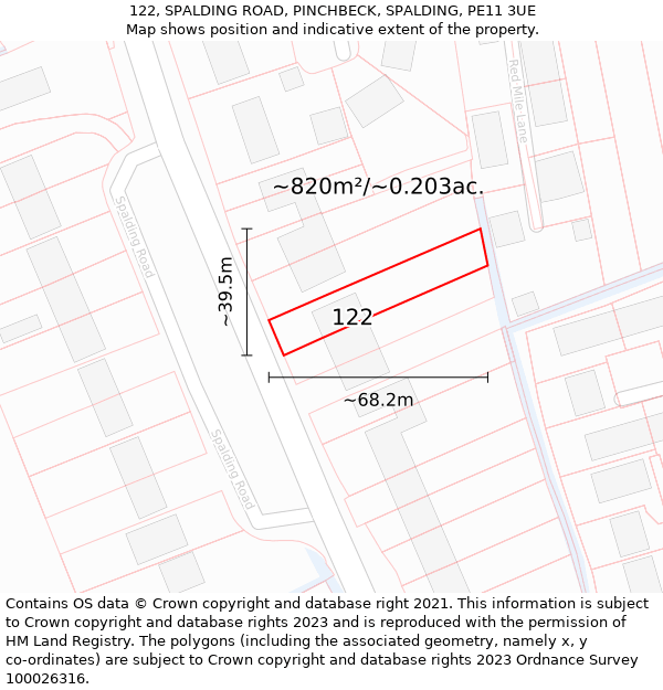 122, SPALDING ROAD, PINCHBECK, SPALDING, PE11 3UE: Plot and title map