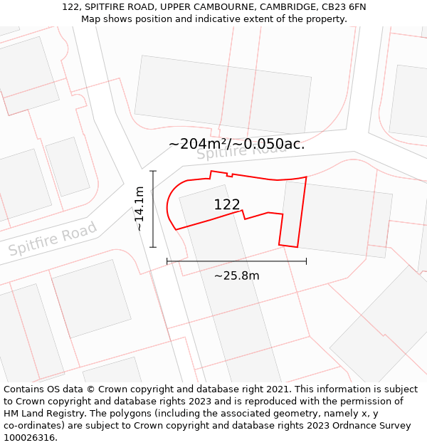 122, SPITFIRE ROAD, UPPER CAMBOURNE, CAMBRIDGE, CB23 6FN: Plot and title map