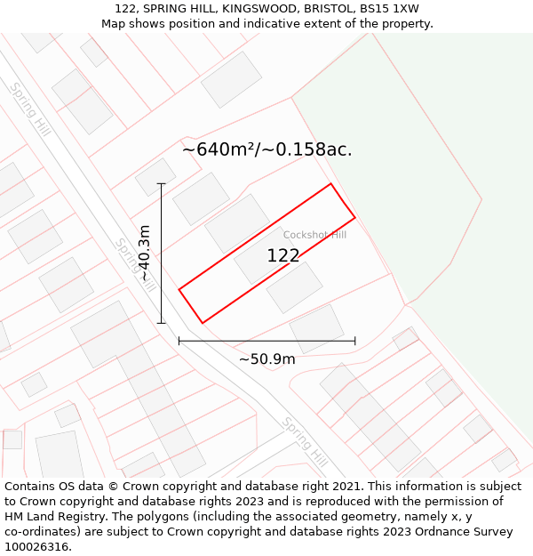 122, SPRING HILL, KINGSWOOD, BRISTOL, BS15 1XW: Plot and title map