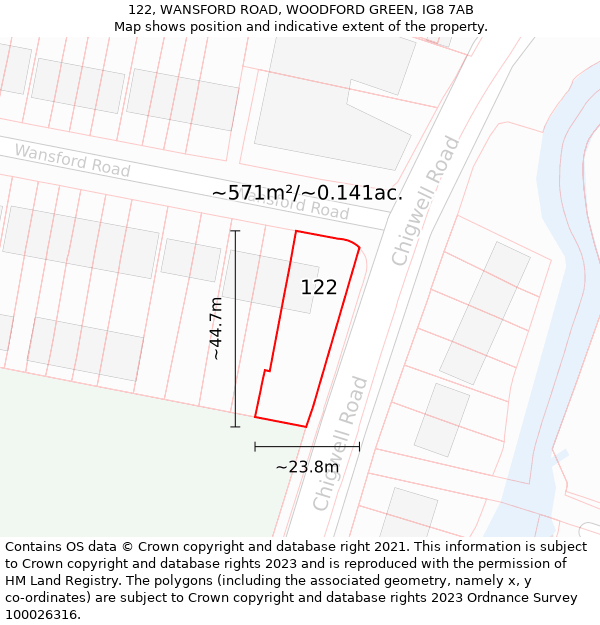 122, WANSFORD ROAD, WOODFORD GREEN, IG8 7AB: Plot and title map