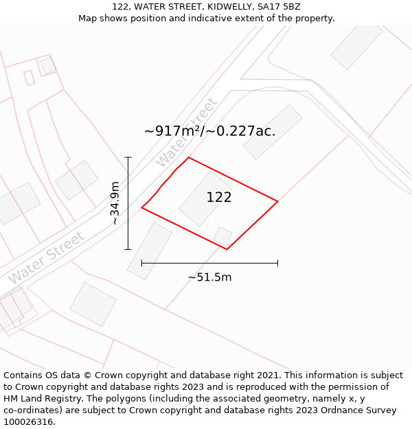 122, WATER STREET, KIDWELLY, SA17 5BZ: Plot and title map