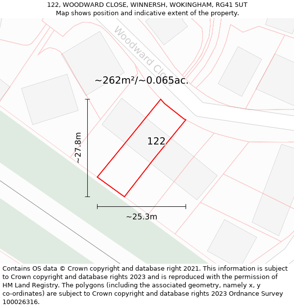 122, WOODWARD CLOSE, WINNERSH, WOKINGHAM, RG41 5UT: Plot and title map